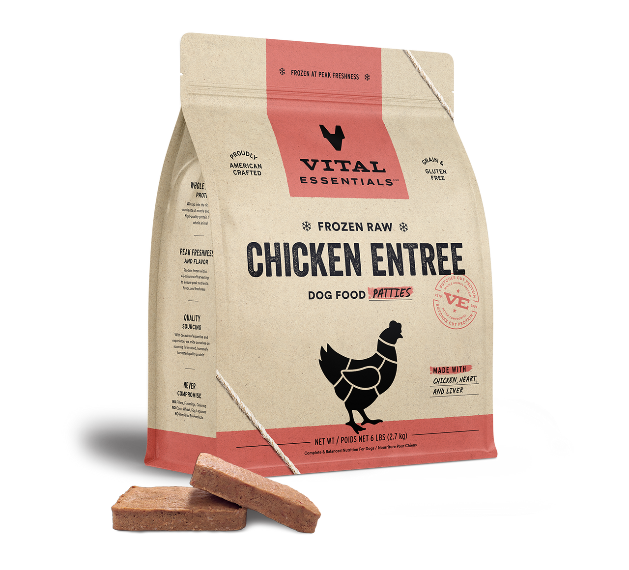 Vital Essentials Entree Dog Food Patties Frozen Chicken 6lb